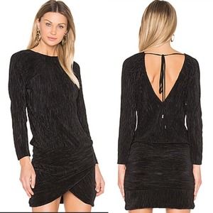 Revolve NBD Mini Dress Sz XL Black Open V-back Plisse Pleats Aluna NWT